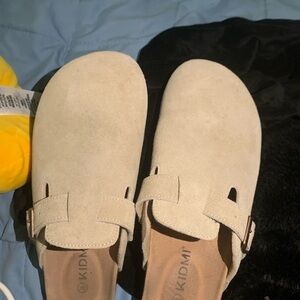 Beige Suede Slip-On Clogs